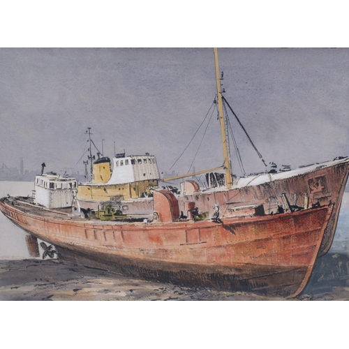 337 - Anthony Flemming (born 1936), trawlers, watercolour, RI Exhibition labels verso 1987, 30cm x 41cm, f... 