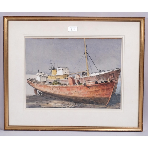 337 - Anthony Flemming (born 1936), trawlers, watercolour, RI Exhibition labels verso 1987, 30cm x 41cm, f... 