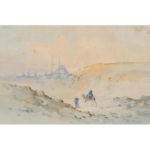 343 - D Hidayet, North African desert scene, watercolour, signed, 34cm x 50cm, framed