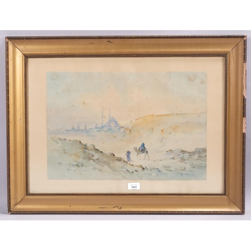 343 - D Hidayet, North African desert scene, watercolour, signed, 34cm x 50cm, framed