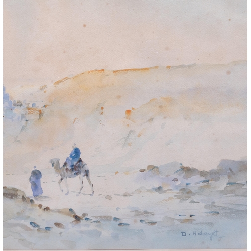 343 - D Hidayet, North African desert scene, watercolour, signed, 34cm x 50cm, framed