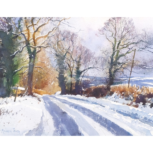 344 - Richard Thorn, Evening Sets in February Snow on Dartmoor, watercolour, signed, 38cm x 48cm, framed