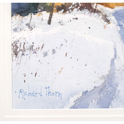 344 - Richard Thorn, Evening Sets in February Snow on Dartmoor, watercolour, signed, 38cm x 48cm, framed