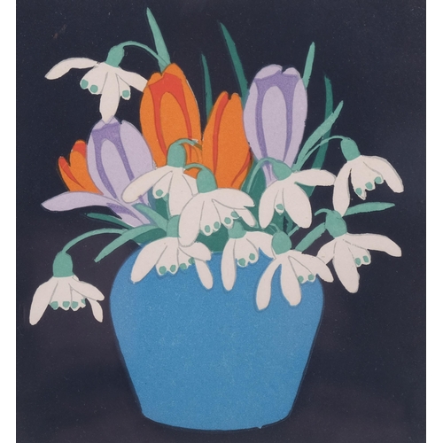 347 - John Hall Thorpe (1874 - 1947), crocus, colour woodcut print, signed in pencil, image 16cm x 15cm, f... 