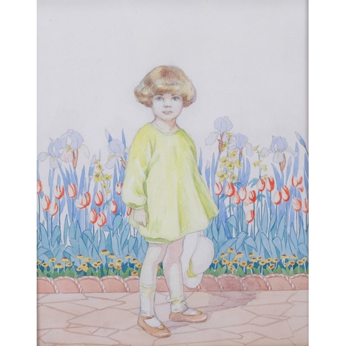 348 - Portrait of girl in a yellow dress, watercolour, circa 1920, unsigned, image 28cm x 22cm, in origina... 