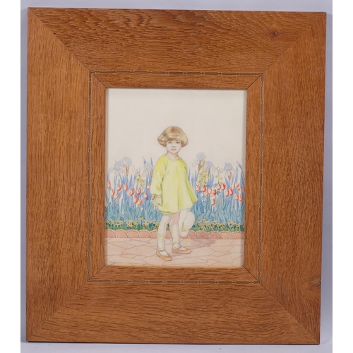 348 - Portrait of girl in a yellow dress, watercolour, circa 1920, unsigned, image 28cm x 22cm, in origina... 