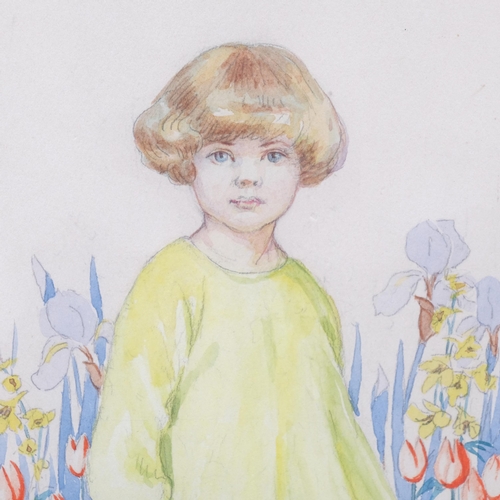 348 - Portrait of girl in a yellow dress, watercolour, circa 1920, unsigned, image 28cm x 22cm, in origina... 