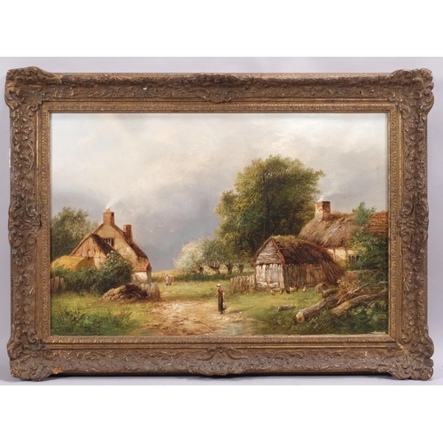 351 - Joseph Thors, thatched country cottages, oil on canvas, signed, 39cm x 60cm, framed