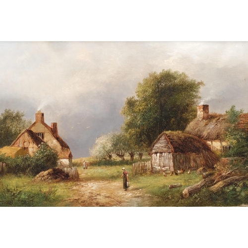 351 - Joseph Thors, thatched country cottages, oil on canvas, signed, 39cm x 60cm, framed