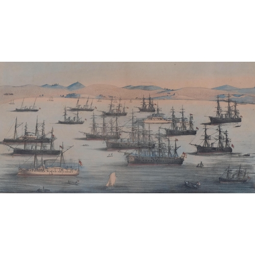 356 - Pair of British Navy prints, the British Fleet in Besika Bay 1877, and the British Squadron forcing ... 