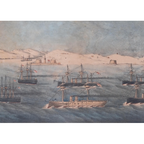 356 - Pair of British Navy prints, the British Fleet in Besika Bay 1877, and the British Squadron forcing ... 