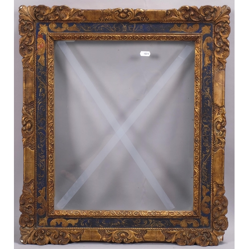 357 - An early 20th century gilt-gesso picture frame with blue and gilt frieze, inside dimensions 46cm x 3... 