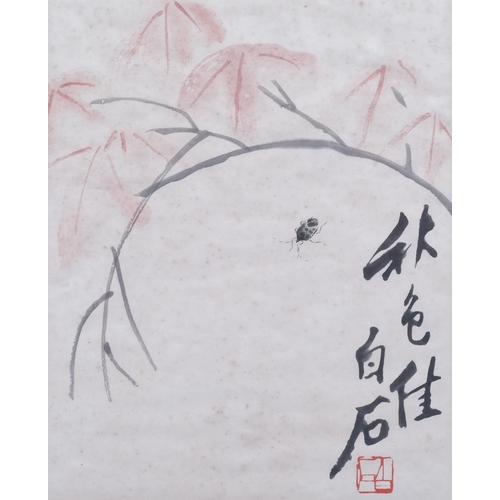 363 - Chinese School, 3 colour prints after Qi Baishi, largest image 32cm x 25cm, framed, with Wah Cheong ... 