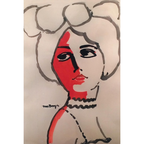 365 - After Kees Van Dongen, woman in hat, colour print, signed in the plate, 27cm x 19cm, framed