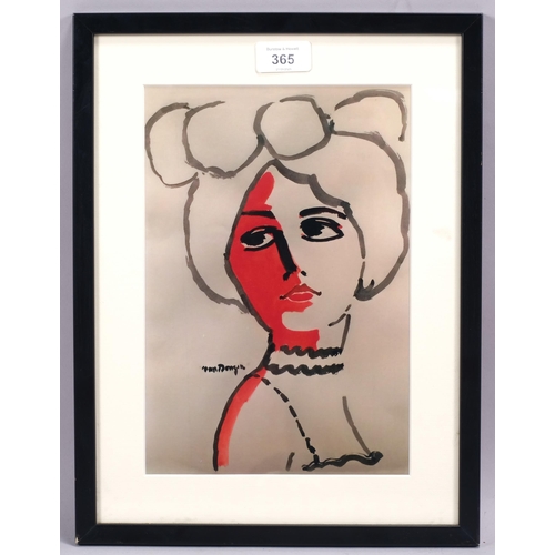 365 - After Kees Van Dongen, woman in hat, colour print, signed in the plate, 27cm x 19cm, framed