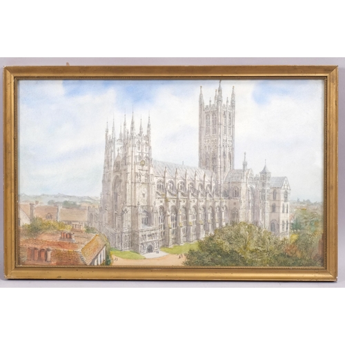 366 - S J Toby Nash, Canterbury Cathedral, watercolour, signed, 26cm x 43cm, framed