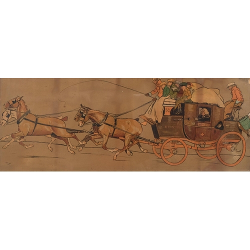 369 - Cecil Aldin, 2 lithographs, fishermen, 25cm x 33cm, and coach and horses, 40cm x 100cm, framed (2)