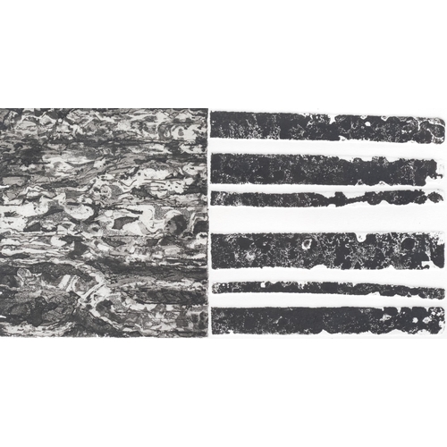 374 - Keith Barrel, 2 etchings, river sediment, plate 20cm x 37cm, and break of day, plate 35cm x 27cm, fr... 