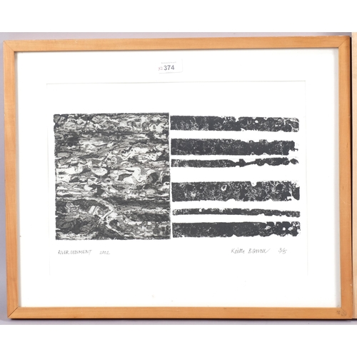 374 - Keith Barrel, 2 etchings, river sediment, plate 20cm x 37cm, and break of day, plate 35cm x 27cm, fr... 