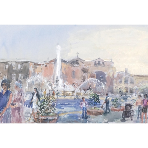 376 - John Linfield, Plaza Della Repubblica, Rome morning, watercolour, signed, 33cm x 48cm, framed