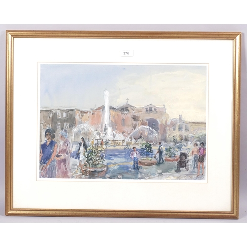 376 - John Linfield, Plaza Della Repubblica, Rome morning, watercolour, signed, 33cm x 48cm, framed