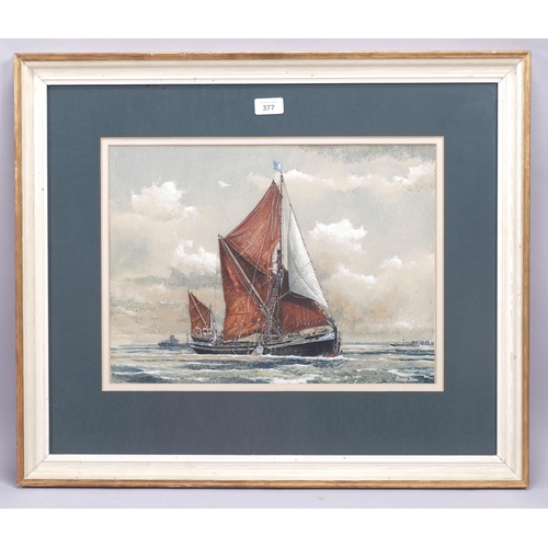 377 - Ronald Dean, sailing barge Spinaway & C, watercolour, artist's label verso, 32cm x 44cm, framed