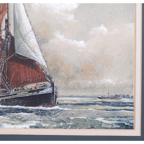 377 - Ronald Dean, sailing barge Spinaway & C, watercolour, artist's label verso, 32cm x 44cm, framed