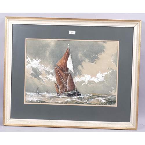 378 - Ronald Dean, sailing barge Kathleen, watercolour, artist's label verso, 38cm x 54cm, framed