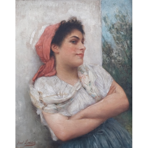 391 - Josef Zenisek (1855 - 1944), portrait of a young woman, oil on canvas, signed, 44cm x 37cm, framed