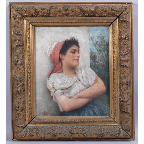 391 - Josef Zenisek (1855 - 1944), portrait of a young woman, oil on canvas, signed, 44cm x 37cm, framed