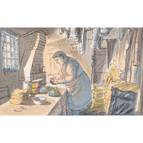 399 - Edward Bawden (1903 - 1989), peeling potatoes, from Life In An English Village, original colour lith... 