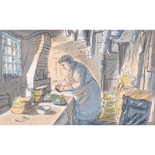 399 - Edward Bawden (1903 - 1989), peeling potatoes, from Life In An English Village, original colour lith... 