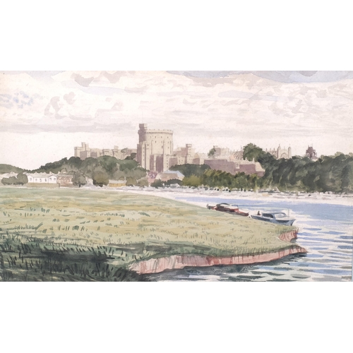 402 - James Cleaver, Windsor Castle, watercolour, 33cm x 52cm, and similar watercolour by F B Shaw, framed... 