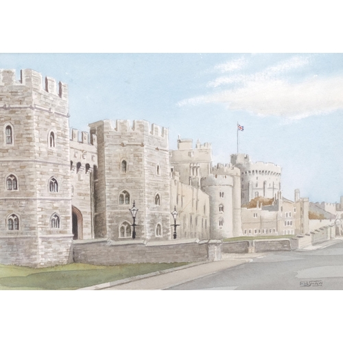 402 - James Cleaver, Windsor Castle, watercolour, 33cm x 52cm, and similar watercolour by F B Shaw, framed... 