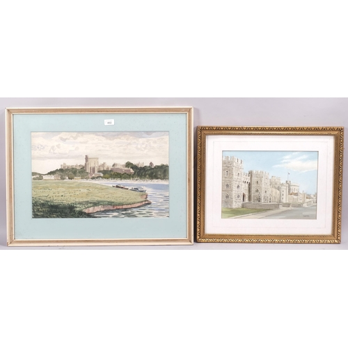 402 - James Cleaver, Windsor Castle, watercolour, 33cm x 52cm, and similar watercolour by F B Shaw, framed... 