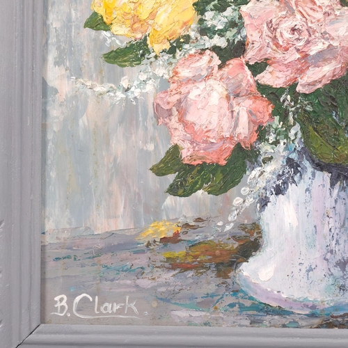 405 - B Clark, still life, oil on board, signed, 40cm x 29cm, framed