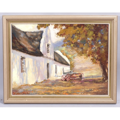 406 - Sydney Taylor (1870 - 1952), South African farmstead, oil on board, signed, 35cm x 48cm, framed