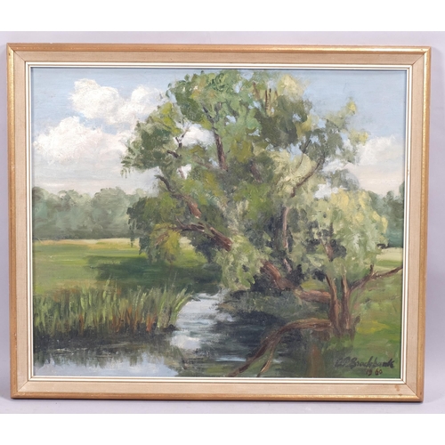 408 - A P Brockbank (active 1950 - 1990), rural landscape, oil on board, signed, 50cm x 60cm, framed