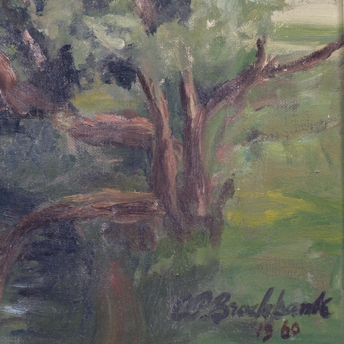 408 - A P Brockbank (active 1950 - 1990), rural landscape, oil on board, signed, 50cm x 60cm, framed