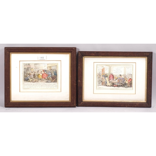 412 - Thomas Rowlandson, 4 hand coloured engravings, Miseries of London 1807, 13cm x 18cm, a Select Vestry... 