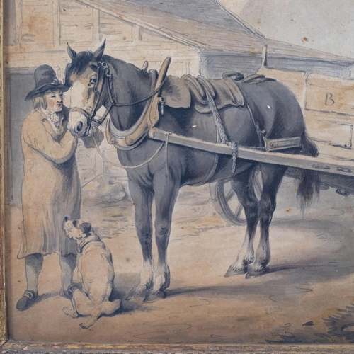 414 - 18th century English School, the timber wagon, watercolour, unsigned, 23cm x 28cm, framed