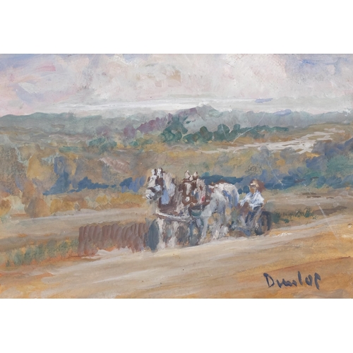 417 - Ronald Ossory Dunlop, the last farm horses, oil on board, signed, 18cm x 26cm, framed