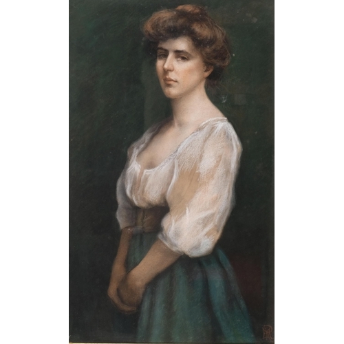 379 - Portrait of a woman, circa 1900, coloured pastels, signed with monogram, 90cm x 55cm, framed