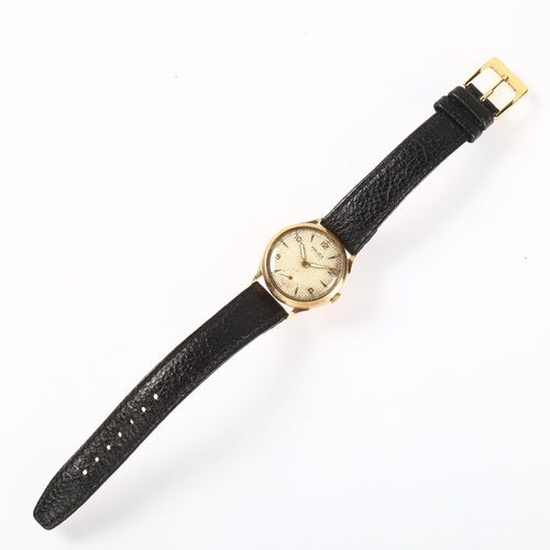 1011 - MAJEX - a 9ct gold mechanical wristwatch, circa 1950s, silvered lattice dial with applied gilt eight... 