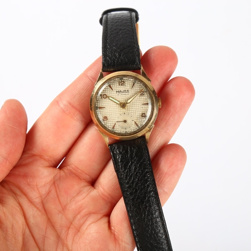 1011 - MAJEX - a 9ct gold mechanical wristwatch, circa 1950s, silvered lattice dial with applied gilt eight... 