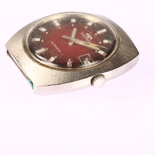 1016 - TECHNOS - a stainless steel automatic wristwatch head, ref. 10182, circa 1970s, red ombre dial with ... 