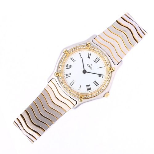 1018 - EBEL - a lady's gold plated stainless steel diamond Sport Wave quartz bracelet watch, ref. 181949, w... 