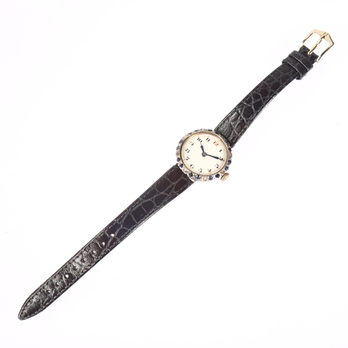 1023 - An early 20th century lady's 9ct rose gold and silver sapphire and diamond mechanical wristwatch, wh... 