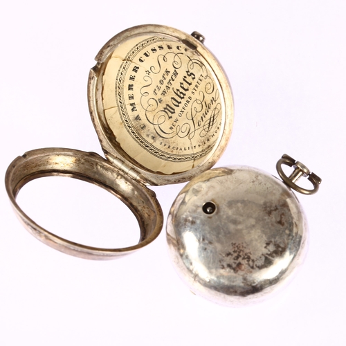 1032 - An early 19th century silver pair-cased open-face key-wind Verge pocket watch, Thomas Crook of Londo... 