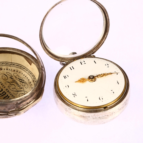 1032 - An early 19th century silver pair-cased open-face key-wind Verge pocket watch, Thomas Crook of Londo... 